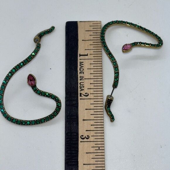 Crystal snake serpent earrings green/pink head ear cuffs Medusa wrap - Picture 7 of 7